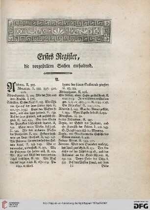 Erstes Register, die vorgestellten Sachen enthaltend