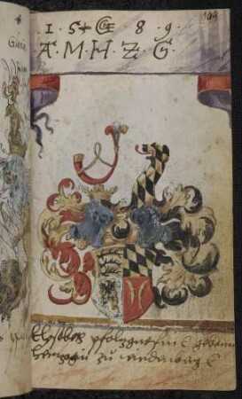 Wappen. Pfalzgräfin Elisabeth (von Pfalz-Veldenz), geb. Herzogin von Württemberg (1548-1592), Eintrag 1589