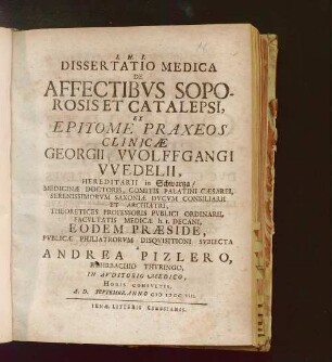 Dissertatio Medica De Affectibus Soporosis Et Catalepsi