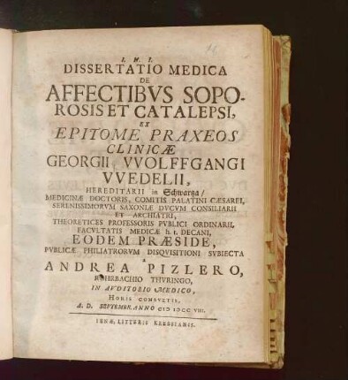Dissertatio Medica De Affectibus Soporosis Et Catalepsi