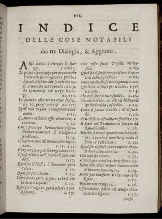 Indice delle cose notabili dei tre Dialoghi, & Aggiunta.