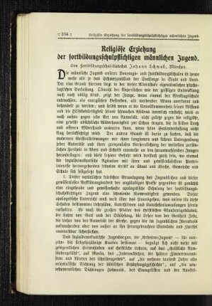 Religiöse Erziehung der fortbildungsschulpflichtigen männlichen Jugend