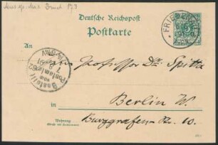 Postkarte an Philipp Spitta : 06.08.1891