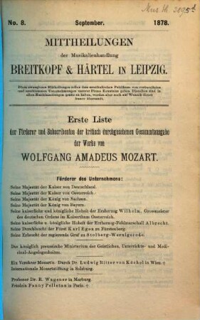 Mitteilungen des Hauses Breitkopf & [und] Härtel. 8. 1878 (September)