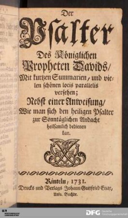 Der Psalter Des Königlichen Propheten Davids [...].