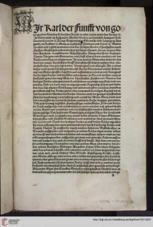 Wjr Karl der Funfft von gotes gnaden [...]