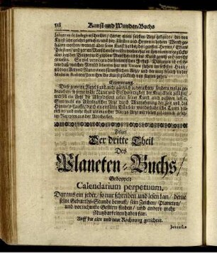 Folget der dritte Theil des Planeten-Buchs / Gedoppelt Calendarium perpetuum ...