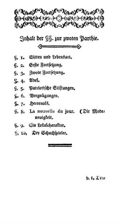 Inhalt der §§. zur zwoten Parthie