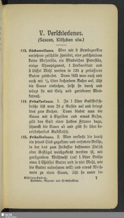 V. Verschiedenes (Saucen, Klößchen usw.)