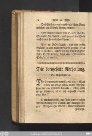 Die dreyzehnte Abtheilung. Die Unsterblichkeit.
