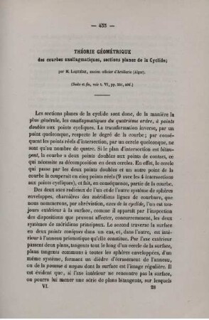 Théorie géométrique des courbes anallagmatiques, sections planes de la cyclide.