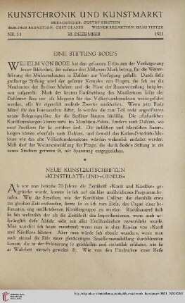 Neue Folge 33 = Jahrgang 57: Neue Kunstzeitschriften "Kunstblatt" und "Genius"