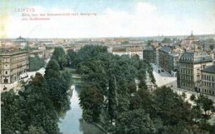 Leipzig : Blick über den Schwanenteich nach Georgiring und Goethestraße