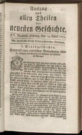 XV. Nachlese. Coburg, den 14. April 1751.