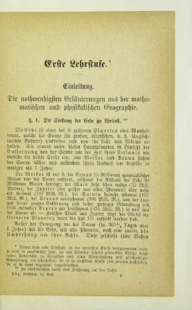 Einleitung. Die nothwendigen Erläuterungen aus der mathematischen und physikalischen Geographie