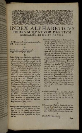 Index Alphabeticus Priorum Quatuor Partium Genealogici Huius Operis.