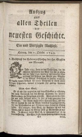 Ein und Vierzigste Nachlese. Coburg, den 11. Octobr. 1749.