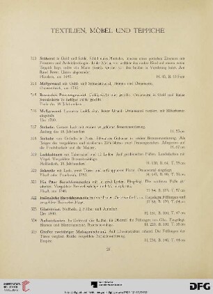 Textilien, Möbel und Teppiche (Nr. 313-377)