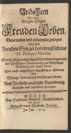 Andachten Von dem Ewigen Seligen Freuden-Leben