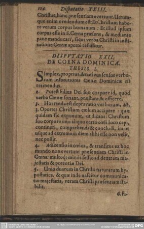 Disputatio XXII. De Coena Dominica. Thesis I
