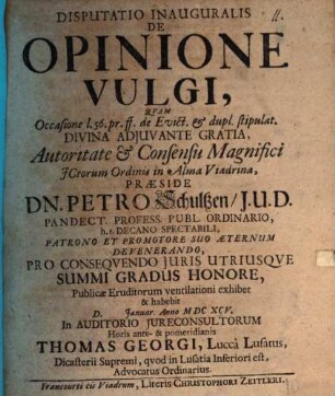 Disp. inaug. de opinione vulgi