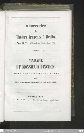 Madame et Monsieur Pinchon : comédie-vaudeville en un acte