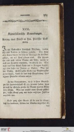 XXXI. Naturhistorische Bemerkungen. Auszug eines Briefs an Hrn. Professor Beckmann