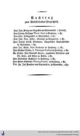 Nachtrag zum Subskribenten-Verzeichniß