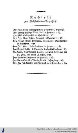 Nachtrag zum Subskribenten-Verzeichniß