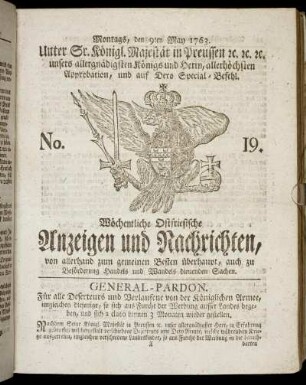 No. 19. Montags, den 9ten May 1763.
