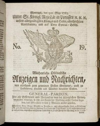 No. 19. Montags, den 9ten May 1763.