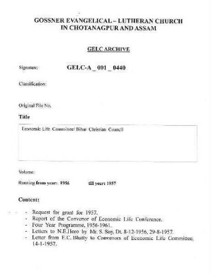 Economic Life Committee/ Bihar Christian Council