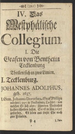 IV. Das Westphälische Collegium.