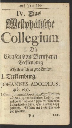IV. Das Westphälische Collegium.