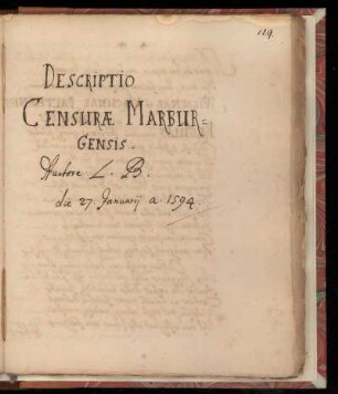 L. B.: Descriptio Censurae Marburgensis (1594)