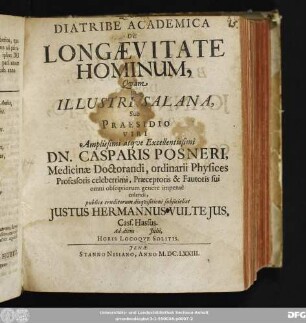 Diatribe Academica De Longaevitate Hominum