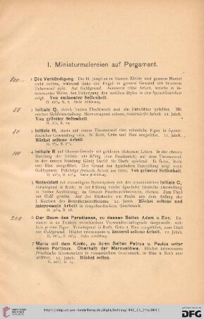 I. Miniaturmalereien auf Pergament (Nr. 1-300)