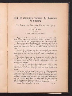 Ueber die organischen Substanzen des Mainwassers bei Würzburg : ein Beitrag zur Frage der Flussverunreinigung