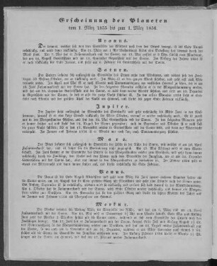 Erscheinung der Planeten vom 1. März 1855 bis zum 1. März 1856.