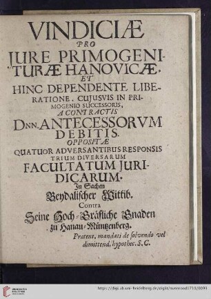 Vindiciae Pro Jure Primogeniturae Hanovicae