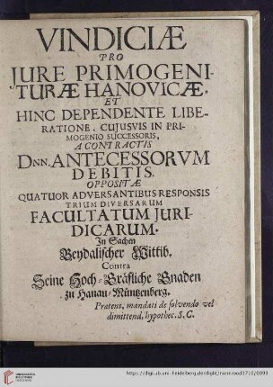 Vindiciae Pro Jure Primogeniturae Hanovicae