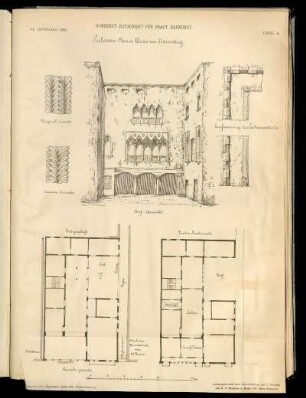 Palazzo Casa Doro zu Venedig. Hof-Ansicht. Erdgeschoss. Erstes Stockwerk