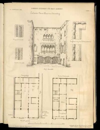 Palazzo Casa Doro zu Venedig. Hof-Ansicht. Erdgeschoss. Erstes Stockwerk