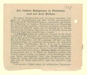 Die letzten Ereignisse in Palästina und auf dem Balkan.