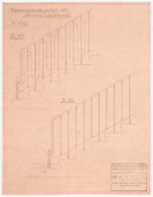Verwaltungsgebäude der Sächsischen Bauernschaft, Dresden: Treppengeländer Eisen oder »Marcuria« Leichtmetall Tr.29: Details 1:10