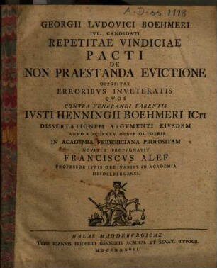 Repetitae vindiciae pacti de non praestanda evictione