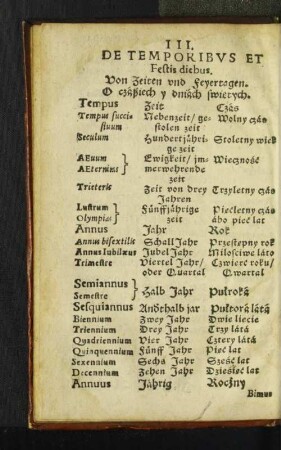 III. De Temporibvs et Festis diebus.