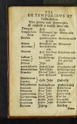 III. De Temporibvs et Festis diebus.