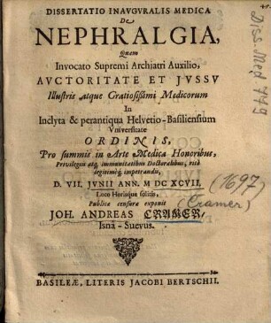 Dissertatio Inauguralis Medica De Nephralgia
