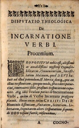 Dispvtatio Theologica De Incarnatione Verbi